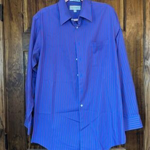 Paul Fredrick Mens Blue Red‎ Stripe Non Iron Cotton Pinpoint Dress Shirt